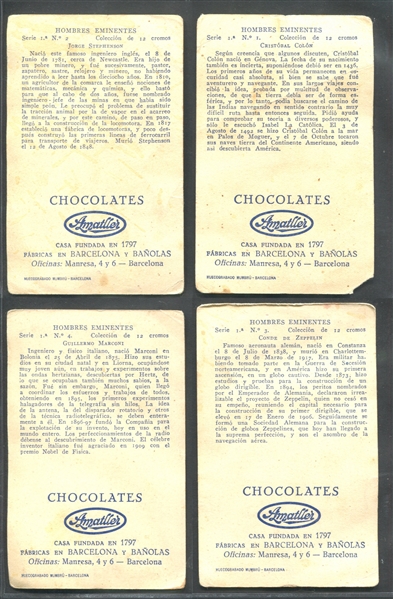 1920's Chocolates Amatiller (Spain) Hombres Eminentes (Series 1) with Columbus, Zeppelin and Marconi