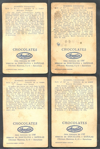 1920's Chocolates Amatiller (Spain) Hombres Eminentes (Series 2) with Franklin, Edison, Newton and Wright