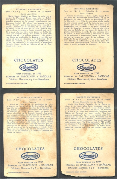 1920's Chocolates Amatiller (Spain) Hombres Eminentes (Series 2) with Franklin, Edison, Newton and Wright