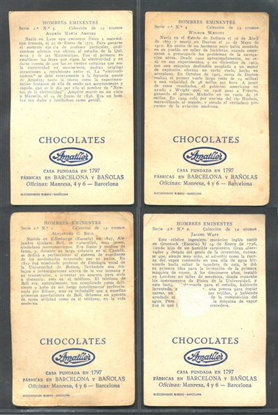 1920's Chocolates Amatiller (Spain) Hombres Eminentes (Series 2) with Franklin, Edison, Newton and Wright