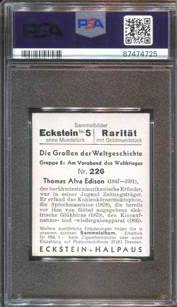 1934 Eckstein-Halpaus (Germany) #226 Thomas Alva Edison PSA4 VGEX