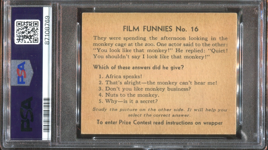 R48-1 Gum Inc Film Funnies #16 Quiet! You Shouldn't... PSA5 EX