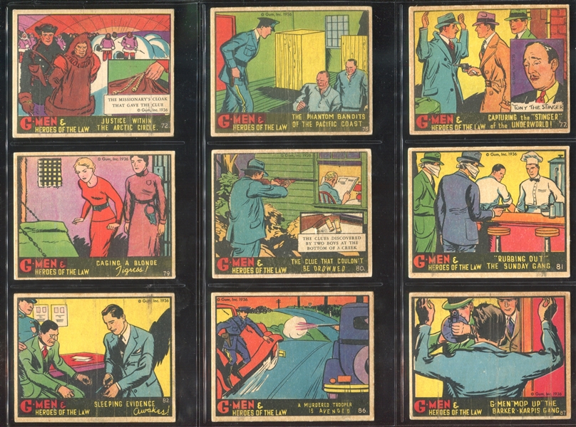 R60 Gum Inc G-Men and the Heroes of the Law Lot of (97) Cards with (17) 200/300 Series