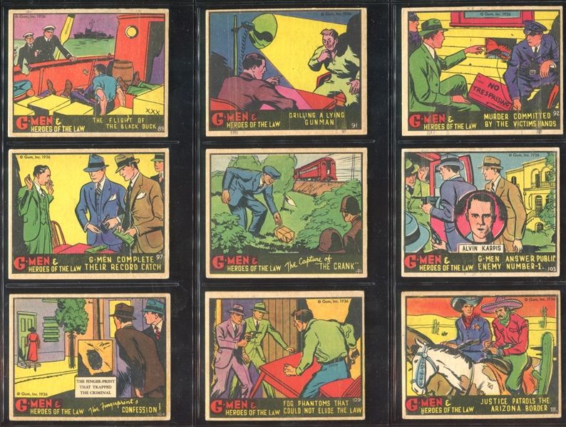 R60 Gum Inc G-Men and the Heroes of the Law Lot of (97) Cards with (17) 200/300 Series