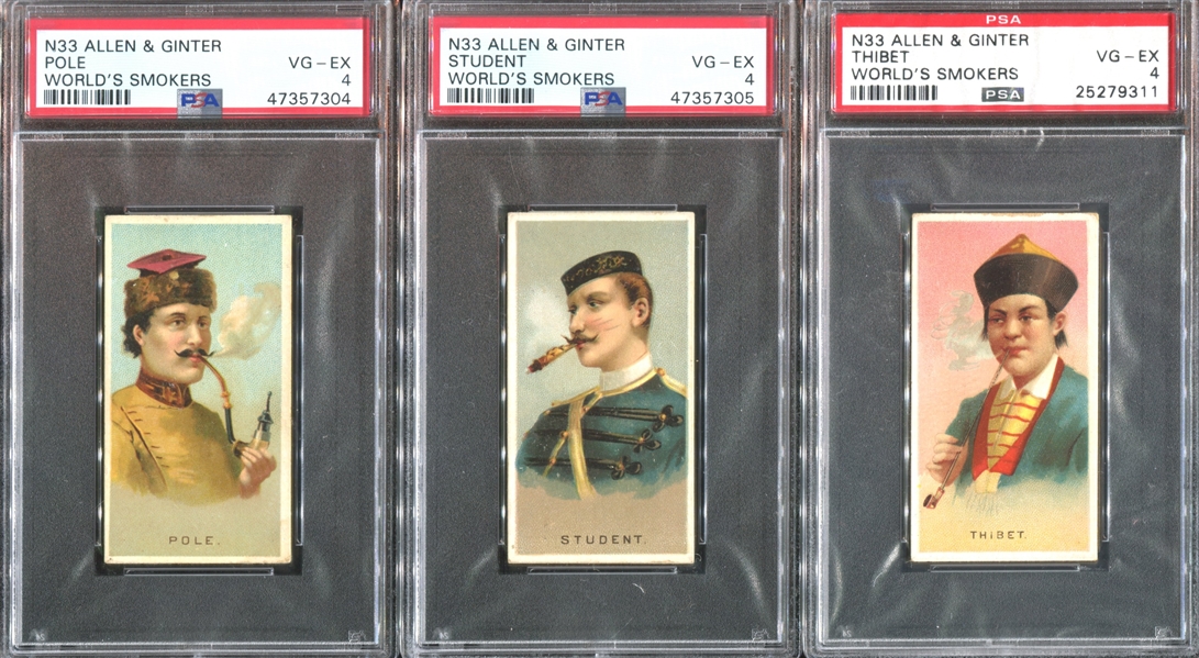 N33 Allen & Ginter World's Smokers Lot of (3) PSA4 VGEX Graded Cards