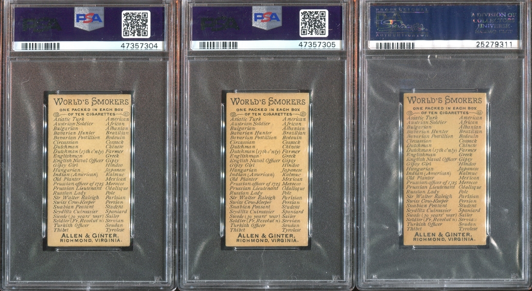 N33 Allen & Ginter World's Smokers Lot of (3) PSA4 VGEX Graded Cards