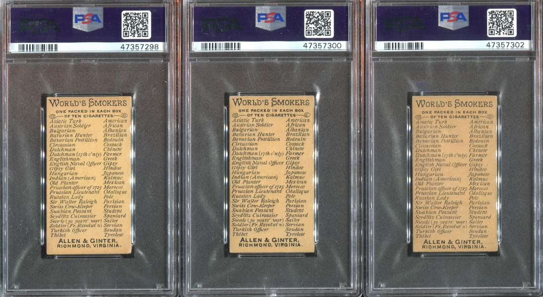 N33 Allen & Ginter World's Smokers Lot of (3) PSA4 VGEX Graded Cards