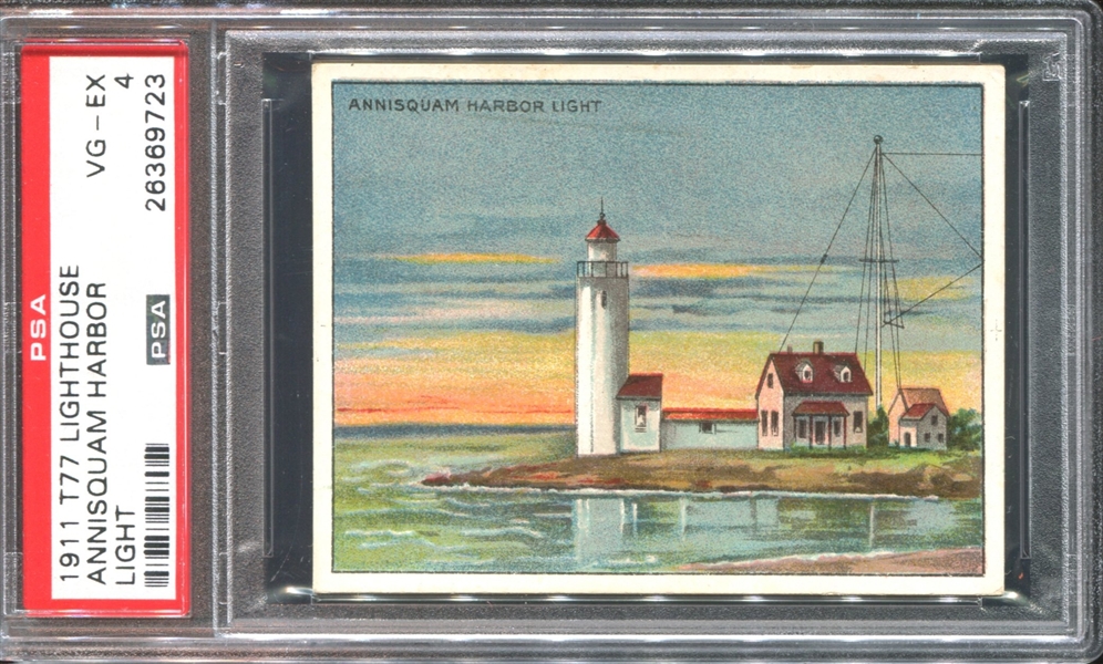 T77 Hassan Cigarettes Lighthouses Annisquam Harbor Light PSA4 VGEX