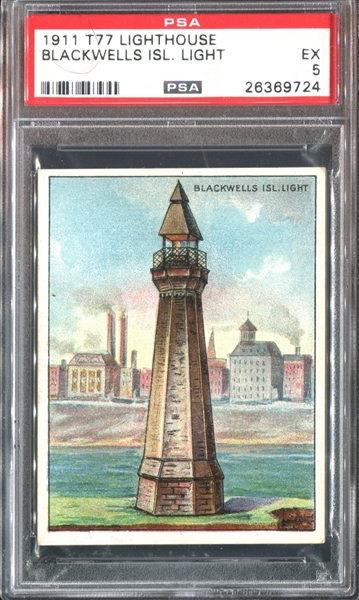 T77 Hassan Cigarettes Lighthouses Blackwell's Island Light PSA5 EX