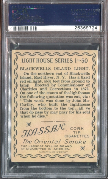 T77 Hassan Cigarettes Lighthouses Blackwell's Island Light PSA5 EX