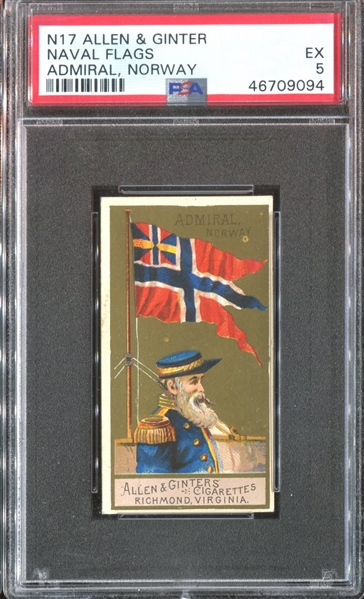 N17 Allen & Ginter Naval Flags - Admiral, Norway PSA5 EX