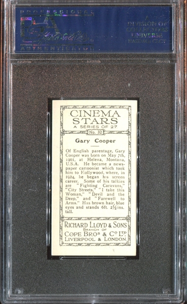 1934 Lloyd & Sons Cinema Stars (Glossy) #32 Gary Cooper PSA7 NM