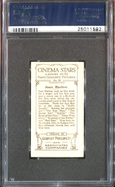 1934 Godfrey Phillips Cinema Stars #22 Jean Harlow PSA5.5 EX+