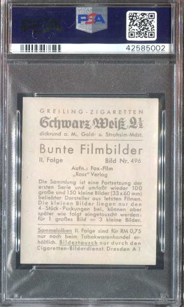 1937 Greiling Bunte Filmbilder (Series 2) #496 Shirley Temple PSA2.5 Good+