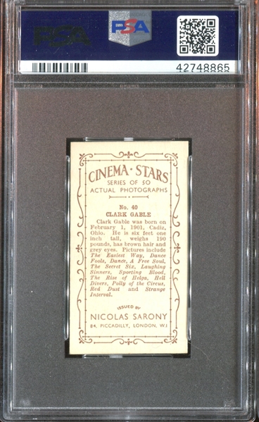 1933 Nicolas Sarony Cinema Stars #40 Clark Gable PSA6 EXMT