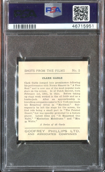 1934 Godfrey Phillips Shots from the Films #5 Clark Gable PSA7 NM