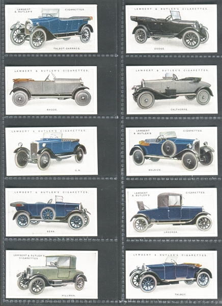 1923 Lambert & Butler Motor Cars Complete (Series 1/2) Set of (50) Cards