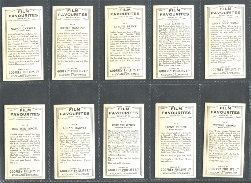 1934 Godfrey Phillips Film Favourites Complete Set of (50) Cards