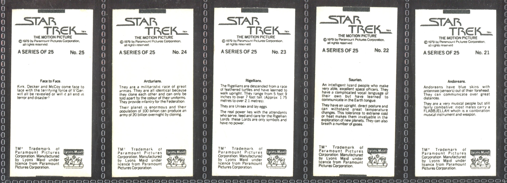 1979 Lyons Maid Star Trek the Movie Complete Set of (25) Cards