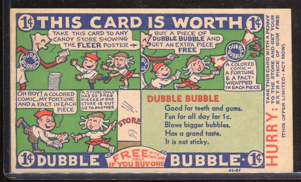 1940's/1950's Frank H. Fleer Dubble Bubble Redemption Trade Card