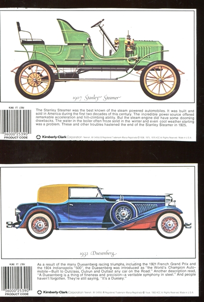 1983 Kimberly-Clark Antique Autos Lot 0f (4) Panel Box Cards