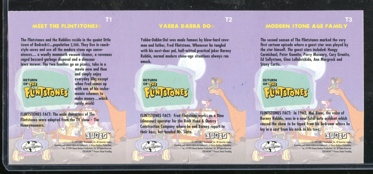 1994 Cardz Return of the Flinstones Uncut Promo Sheet of (3) Cards