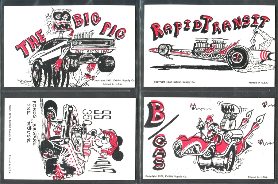 1972 Exhibit Supply Cartoon Cars Complete Set of (16) Cards