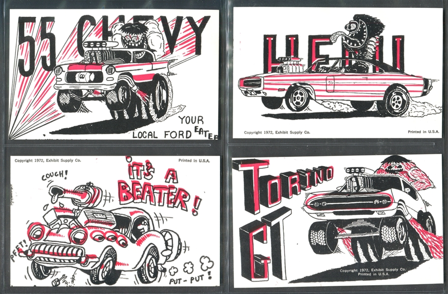 1972 Exhibit Supply Cartoon Cars Complete Set of (16) Cards