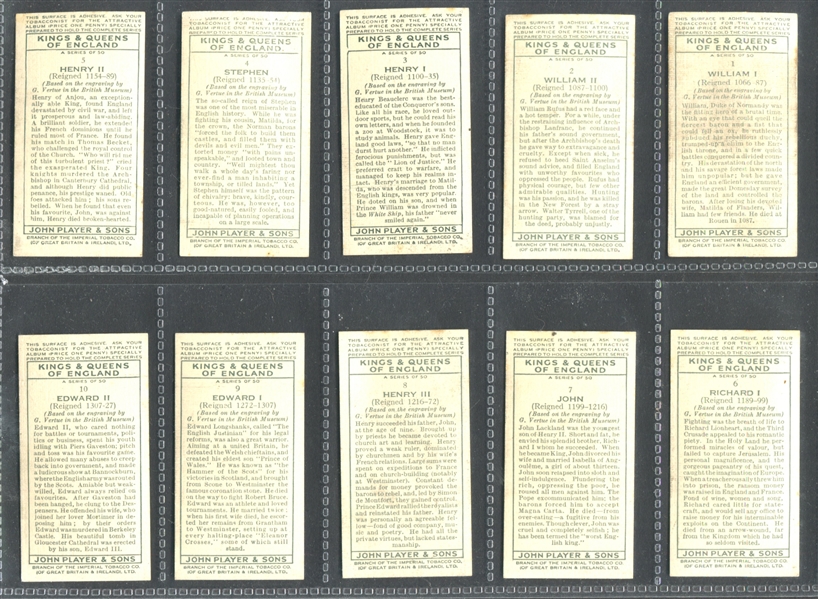 1935 John Player Kings and Queens of England Complete Set of (50) Cards