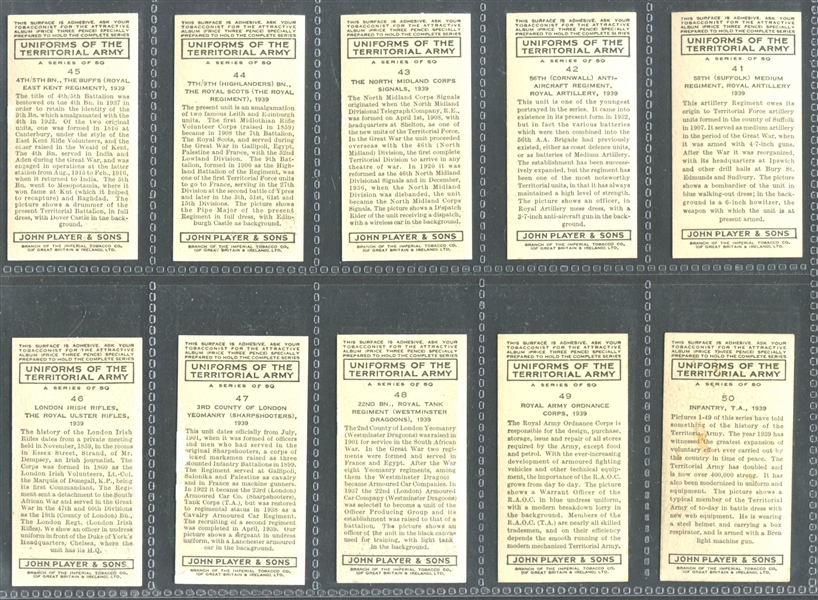 1939 John Player Uniforms of the Territorial Army Complete Set of (50) Cards