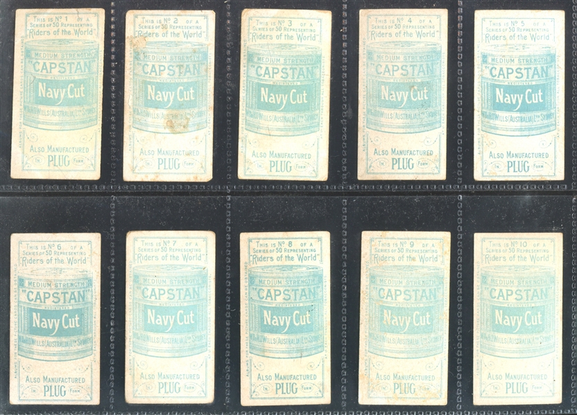 1913 Will's (Australia) Riders of the World Complete Set of (50) Cards