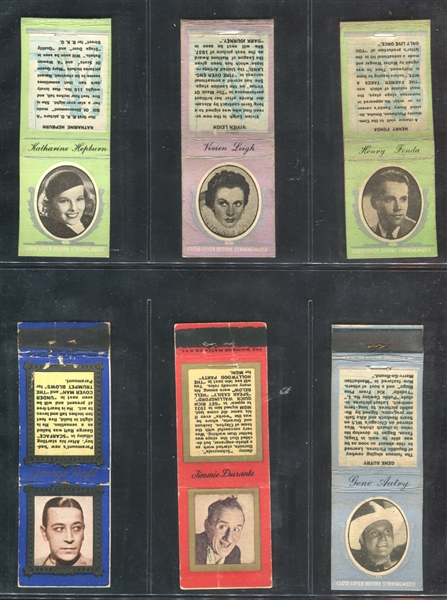 1940's Movie Star Matchbook Cover Lot of (6) Different 