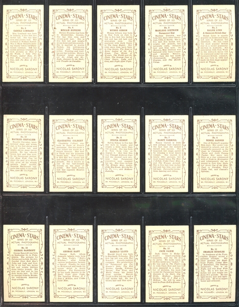 1933 Nicolas Sarony Cinema Stars Complete Set of (50) Cards