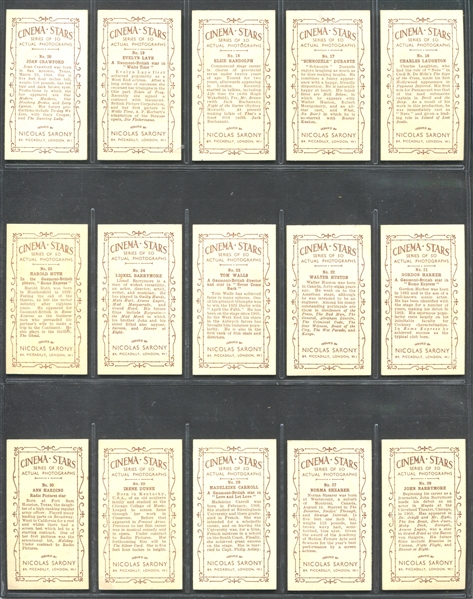 1933 Nicolas Sarony Cinema Stars Complete Set of (50) Cards