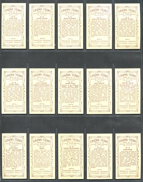 1933 Nicolas Sarony Cinema Stars Complete Set of (50) Cards