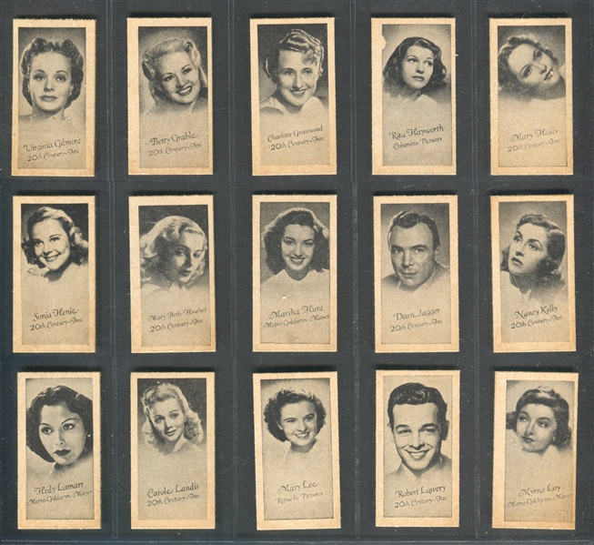 1950's Peerless Weight Scales Movie Stars Complete Set of (50) Cards