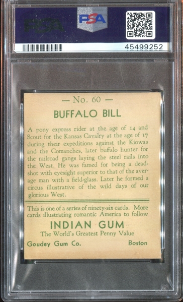 R73 Goudey Indian Gum #60 Buffalo Bill PSA6 EXMT