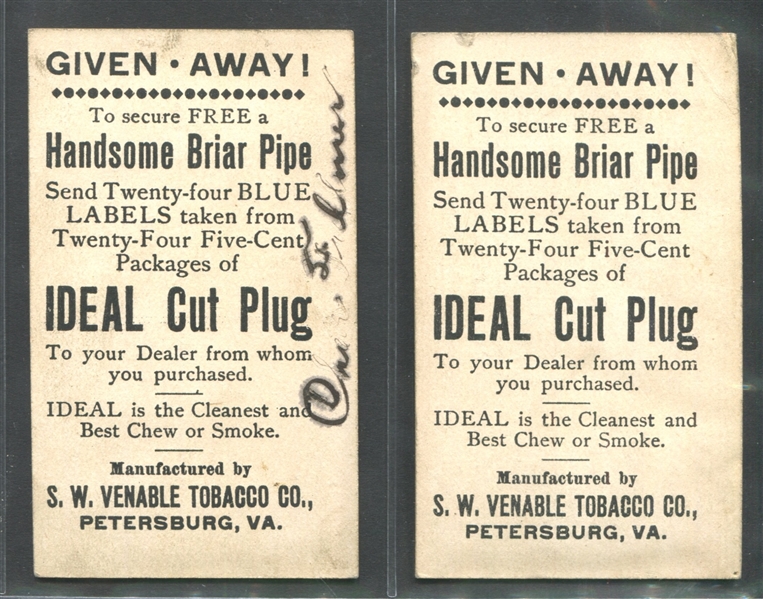 N359-2B Ideal Cut Plug Actresses (ad on front) Lot of (2) Cards