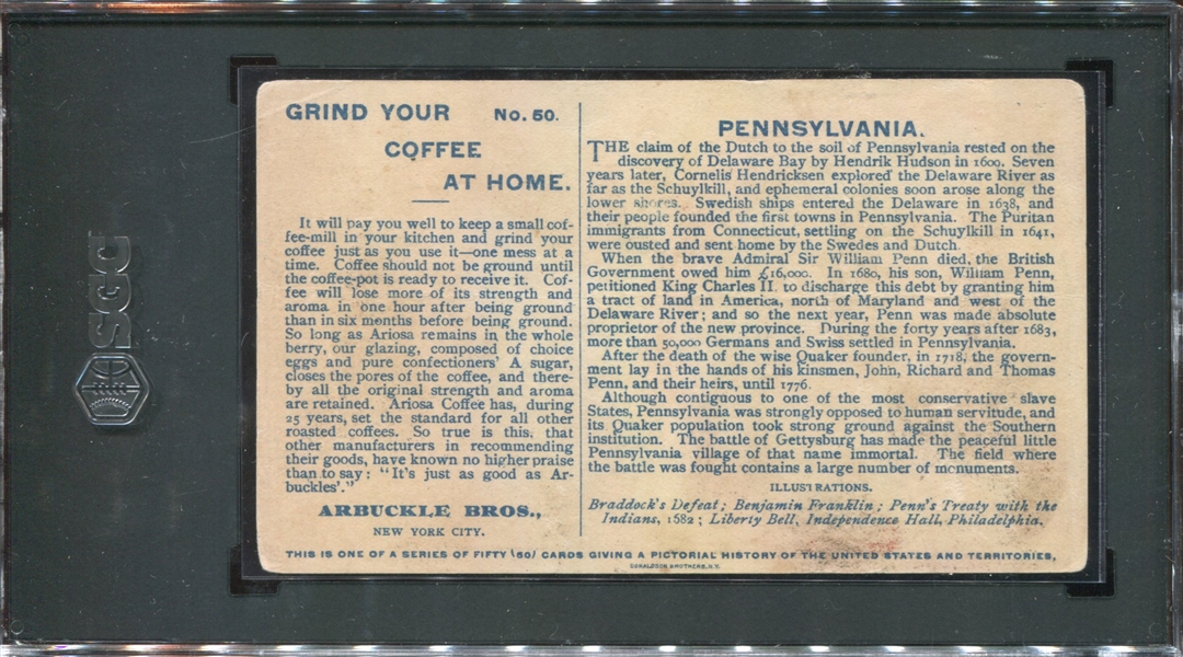 K5 Arbuckle History Of U.S. & Territories #50 Pennsylvania (Franklin) SGC1.5