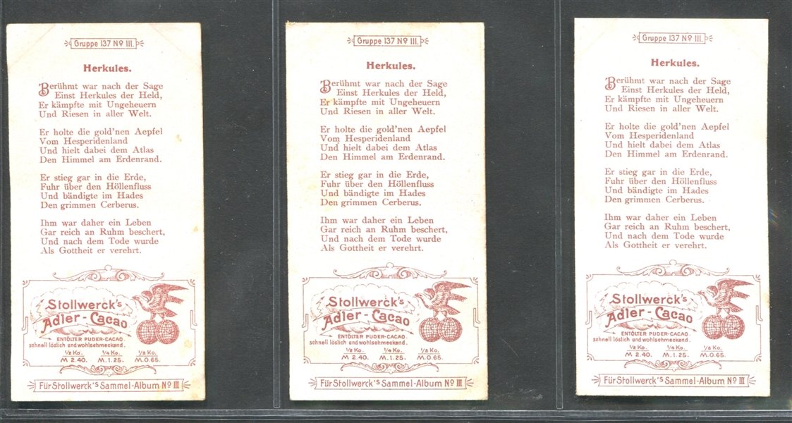 1899 Stollwerck Hercules Lot of (3) Cards