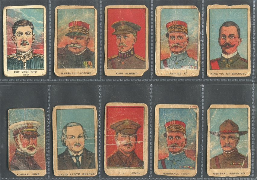 W545 World War I Leaders, Scenes and Insignia (Mayfair Backs) Lot of (14) Cards