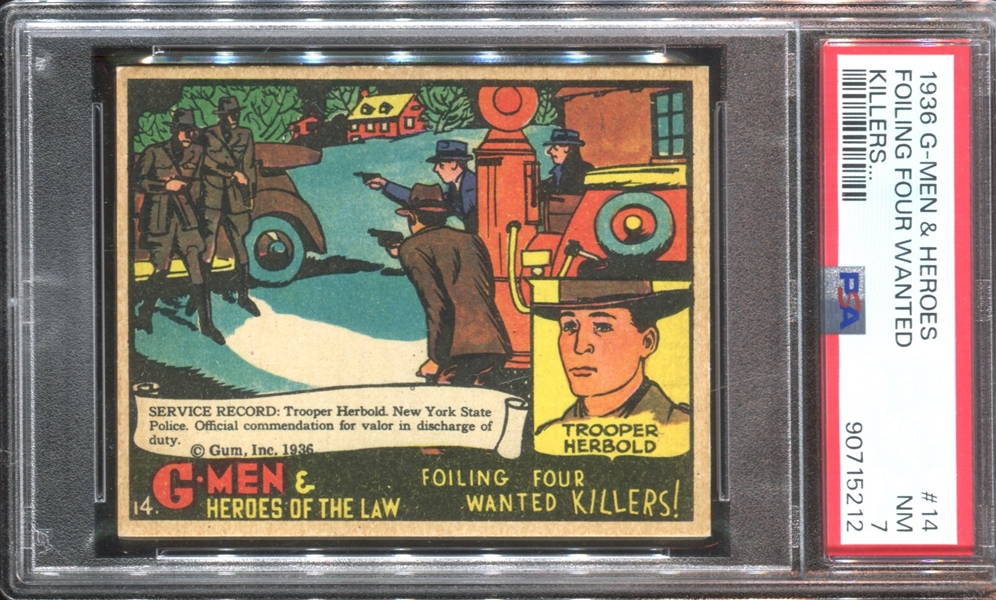 R60 Gum Inc G-Men and the Heroes of the Law #14 Foiling Four Wanted Killers! PSA7 NM