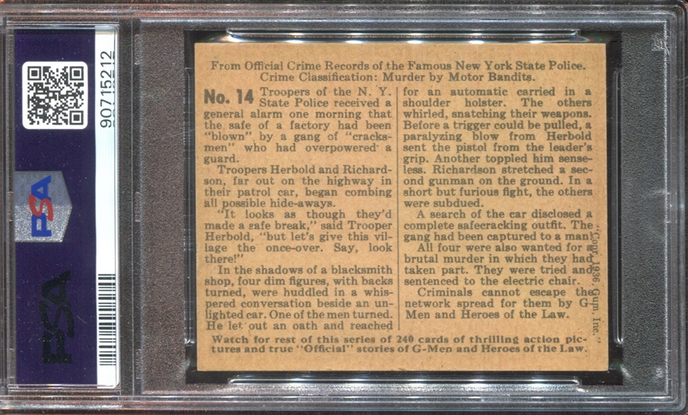 R60 Gum Inc G-Men and the Heroes of the Law #14 Foiling Four Wanted Killers! PSA7 NM