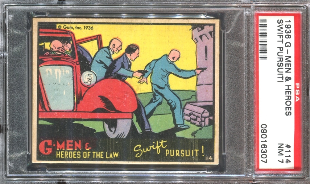 R60 Gum Inc G-Men and the Heroes of the Law #114 Swift Pursuit! PSA7 NM