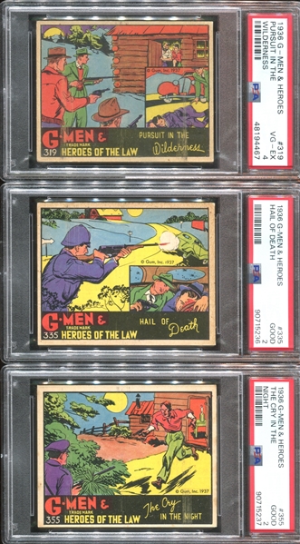 R60 Gum Inc G-Men and the Heroes of the Law Lot of (3) PSA-Graded 300 Series Cards