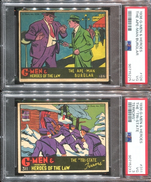 R60 Gum Inc G-Men and the Heroes of the Law Lot of (2) PSA-Graded Cards with 300 Series Card