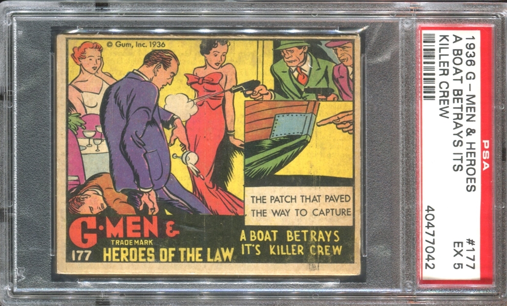 R60 Gum Inc G-Men and the Heroes of the Law #177 A Boat Betrays its Killer Crew PSA5 EX