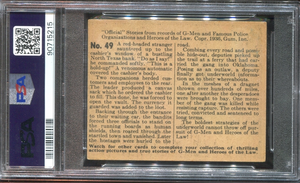 R60 Gum Inc G-Men and the Heroes of the Law #49 Far Flung Fingers... PSA2 Good (Rare #)