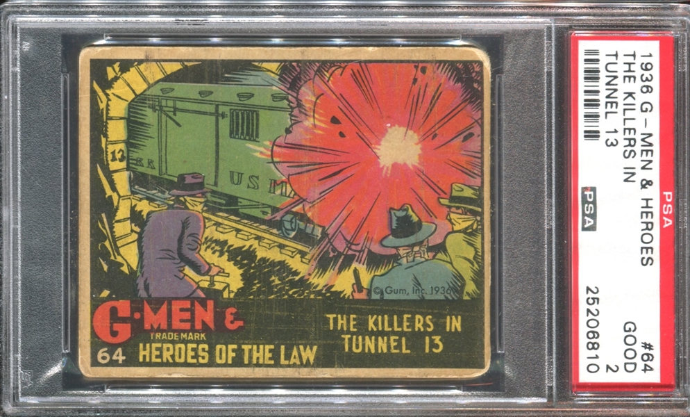 R60 Gum Inc G-Men and the Heroes of the Law #64 The Killers in Tunnel 13 PSA2 Good (Rare #)