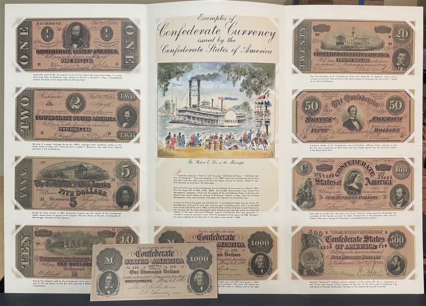 F-UNC Cheerios Confederate Money Album with (10) Facsimile Bills